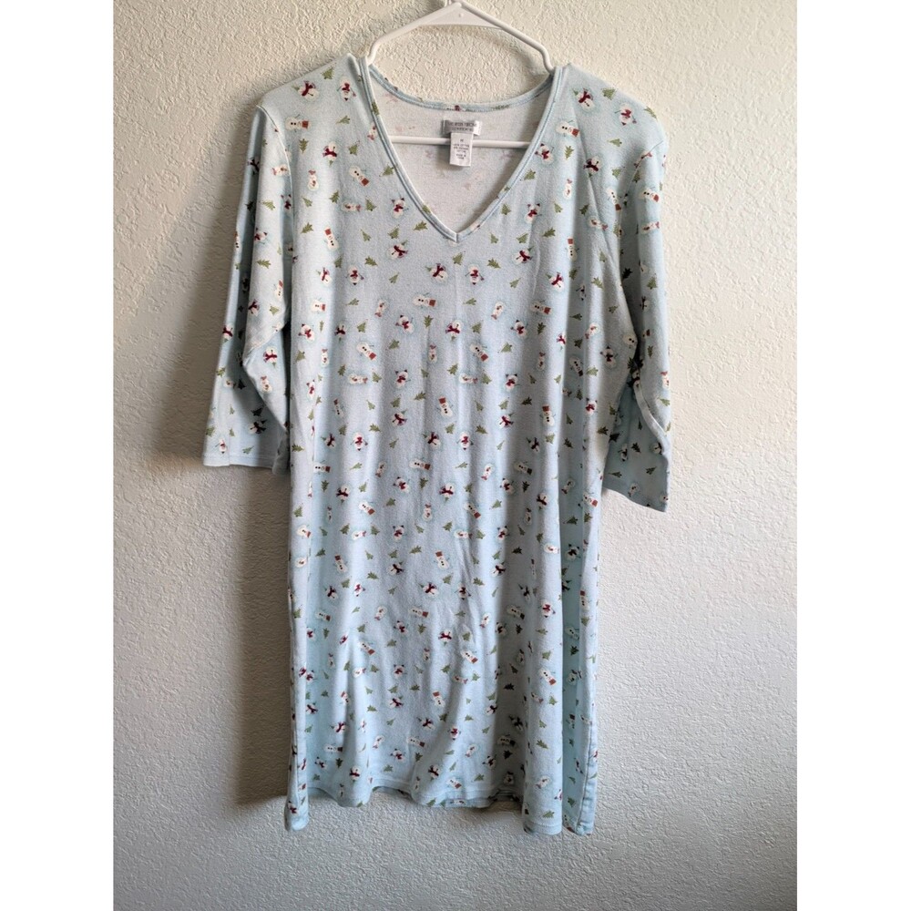 Nordstrom Lingerie Women Medium Nightgown Light Blue Snowman Christmas Sleep